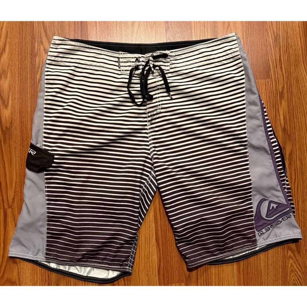 Quiksilver Board Shorts Mens 38 11" Striped Beach Swim Trunks